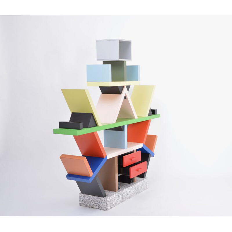 Vintage totemic Carlton bookcase by Ettore Sottsass for Memphis Milano, 1981