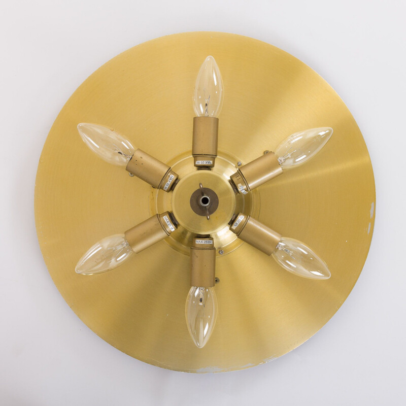 Vintage wall or ceiling light fixture,Carl Fagerlund cristal and brass Orrefors, Sweden 1960s