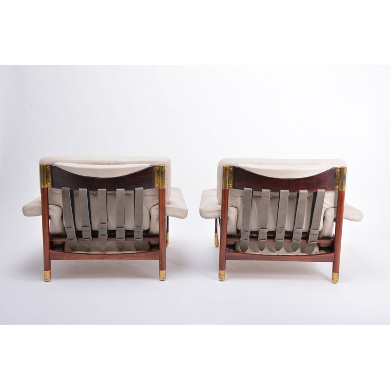 Pair of Mid-Century "Sella" lounge chairs in beige leather by Carlo de Carli 1960s