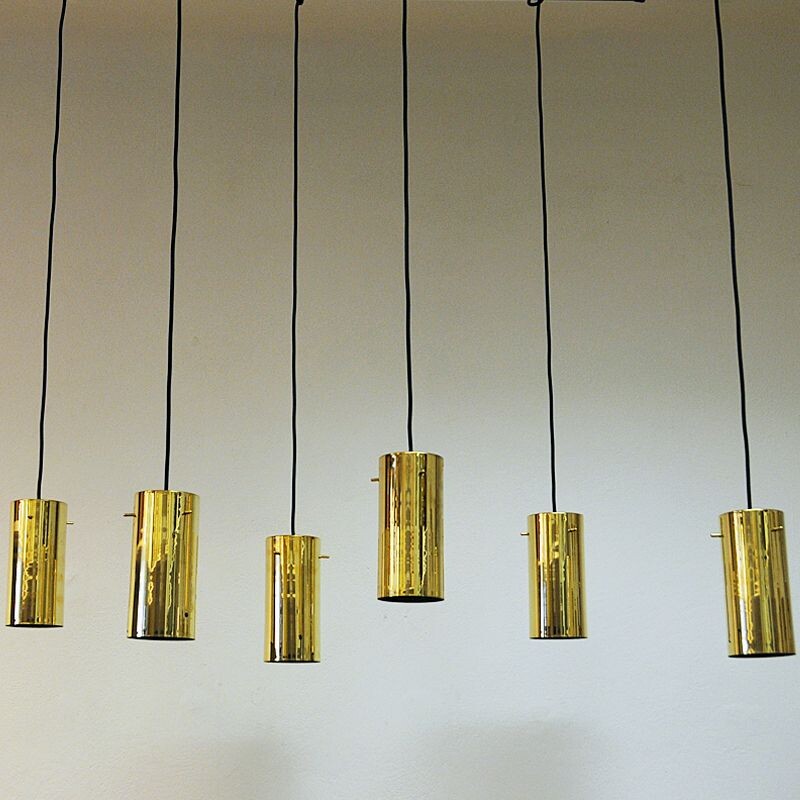 Pair of vintage Brass Cylinder shaped ceiling pendant by Hans Agne Jakobsson Sweden 1960s