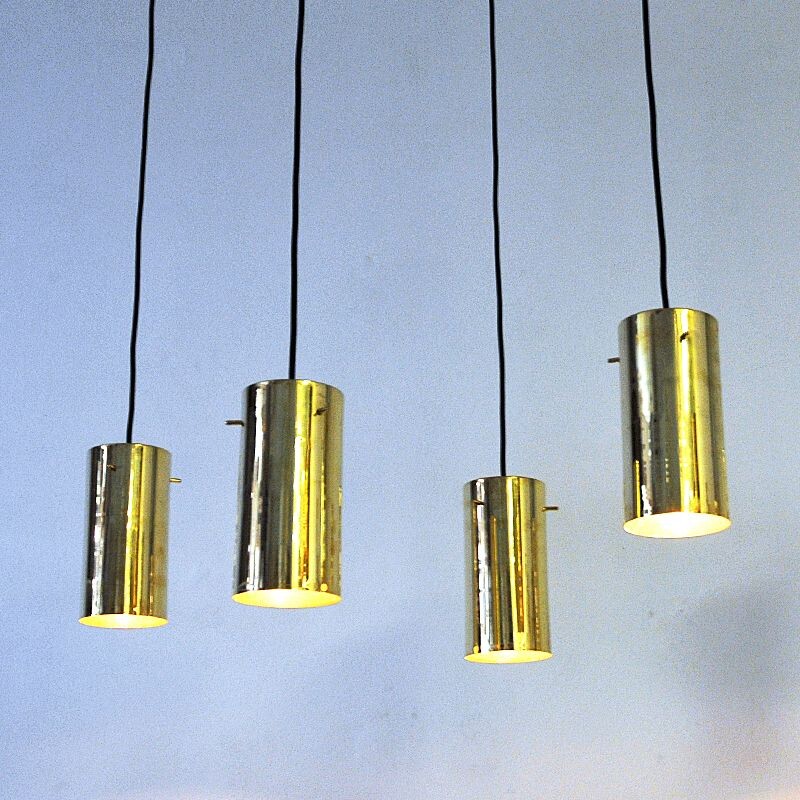 Pair of vintage Brass Cylinder shaped ceiling pendant by Hans Agne Jakobsson Sweden 1960s