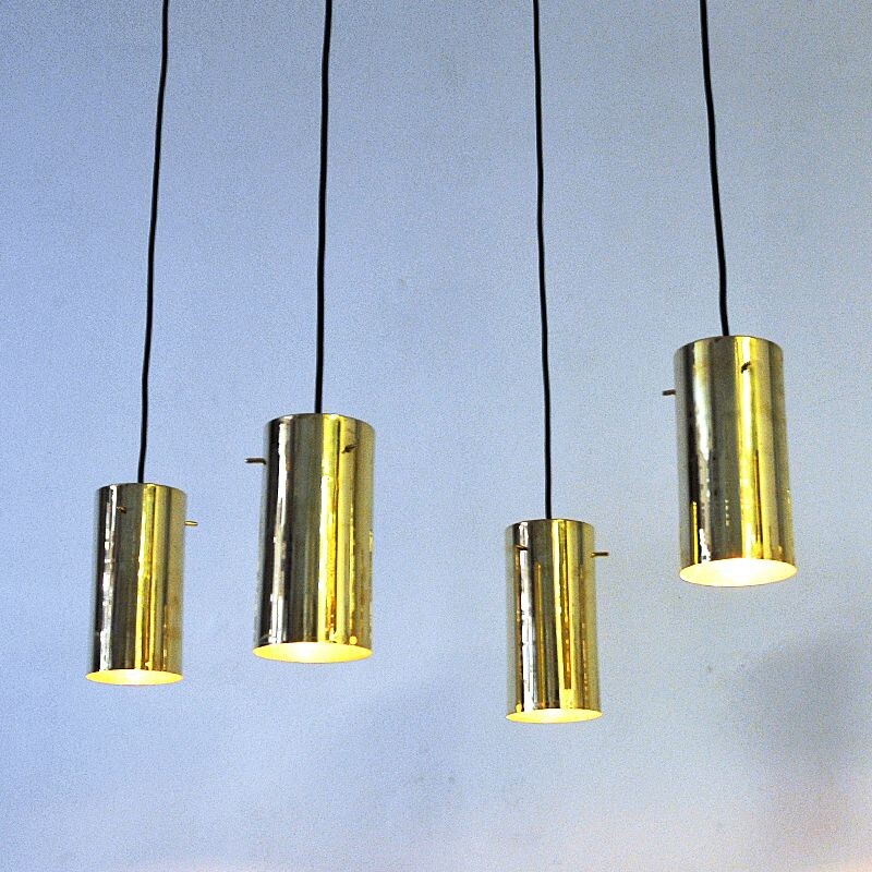 Paire de suspension vintage en laiton en forme de cylindre au plafond par Hans Agne Jakobsson Suède 1960