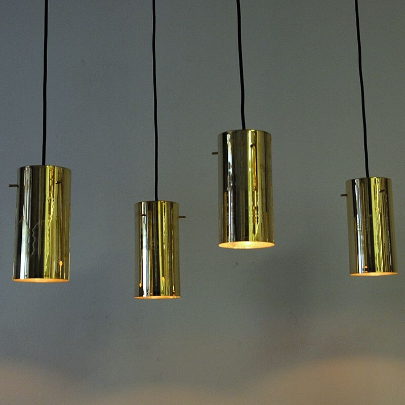 Pair of vintage Brass Cylinder shaped ceiling pendant by Hans Agne Jakobsson Sweden 1960s
