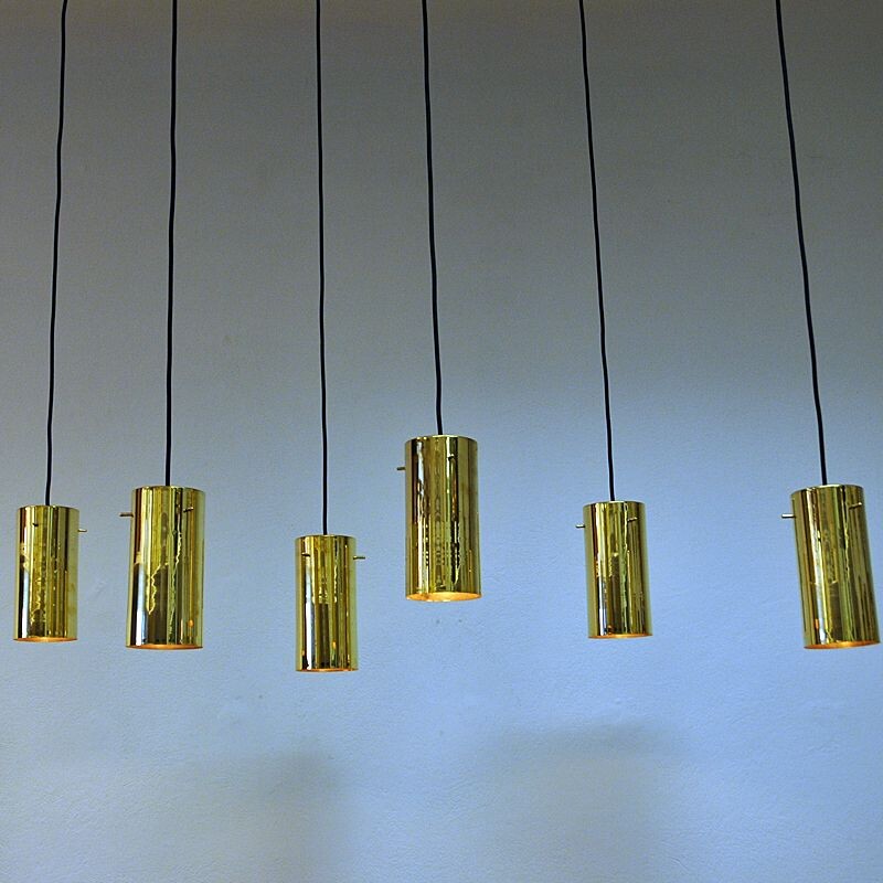 Pair of vintage Brass Cylinder shaped ceiling pendant by Hans Agne Jakobsson Sweden 1960s