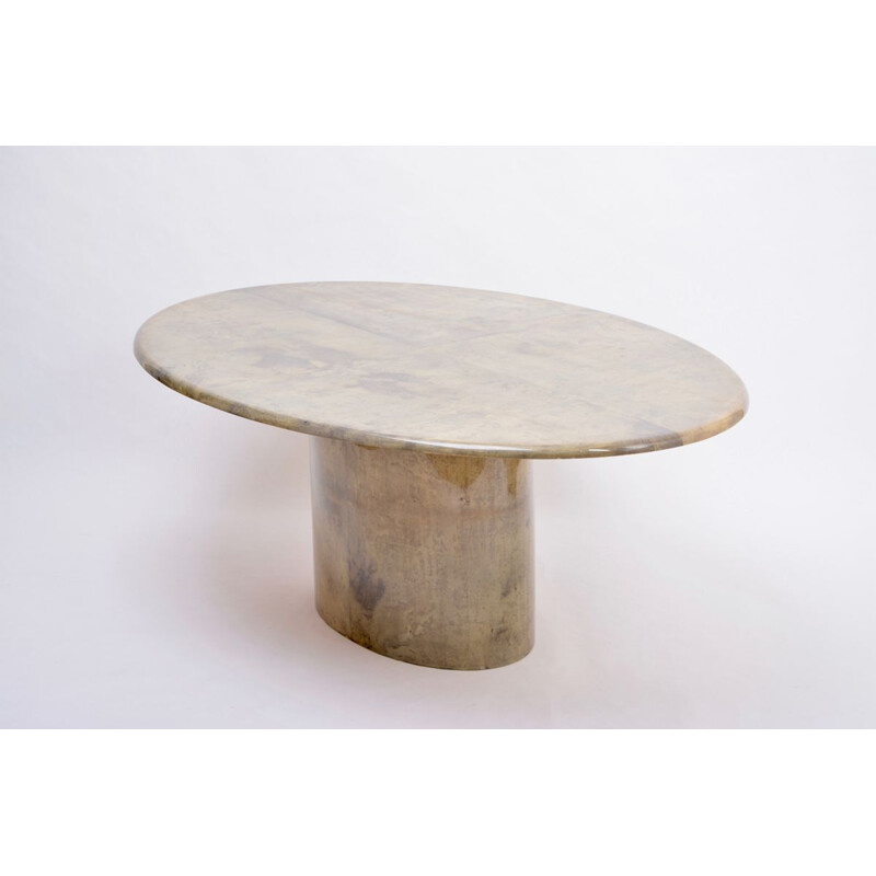 Vintage oval dining table by Aldo Tura in lacquered Goatskin, Italy 1970s
