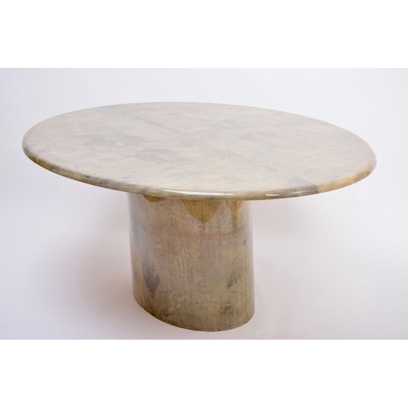 Vintage oval dining table by Aldo Tura in lacquered Goatskin, Italy 1970s