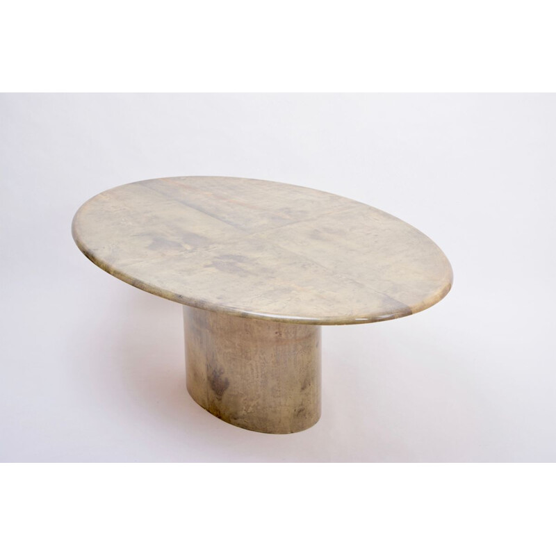 Vintage oval dining table by Aldo Tura in lacquered Goatskin, Italy 1970s