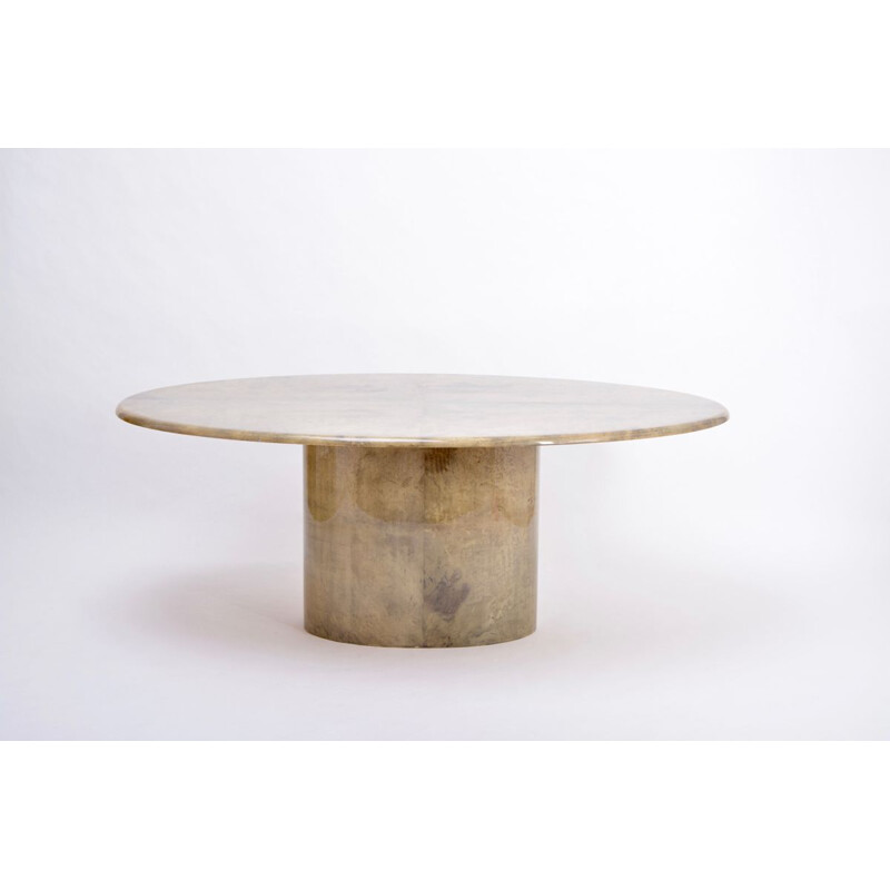 Vintage oval dining table by Aldo Tura in lacquered Goatskin, Italy 1970s