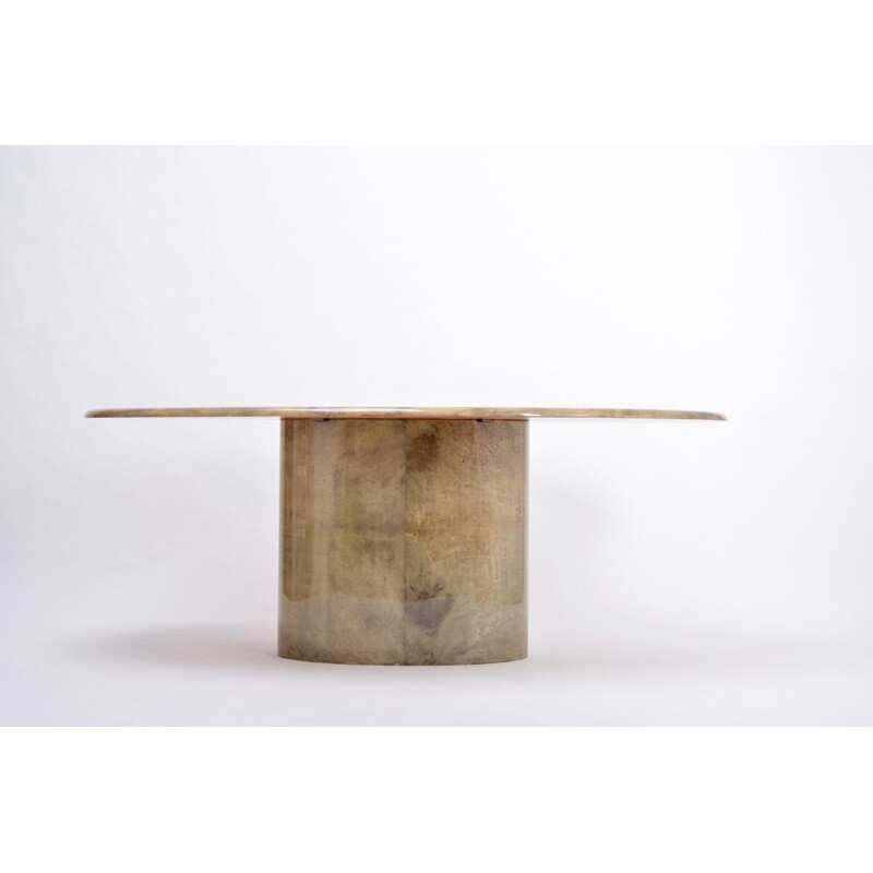 Vintage oval dining table by Aldo Tura in lacquered Goatskin, Italy 1970s