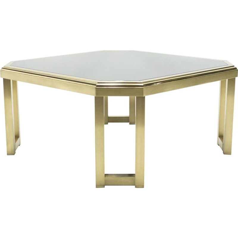 Vintage side coffee table brass black opaline glass Maison Jansen 1970