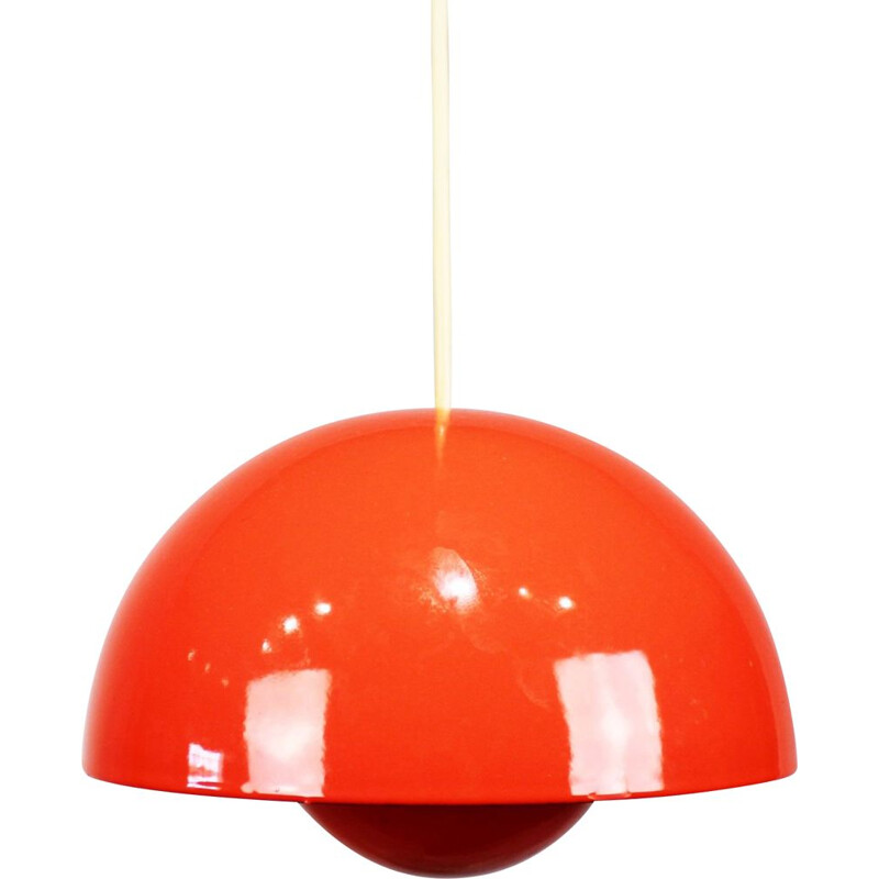 Lámpara colgante vintage con maceta roja modelo VP1 de Verner Panton, 1968