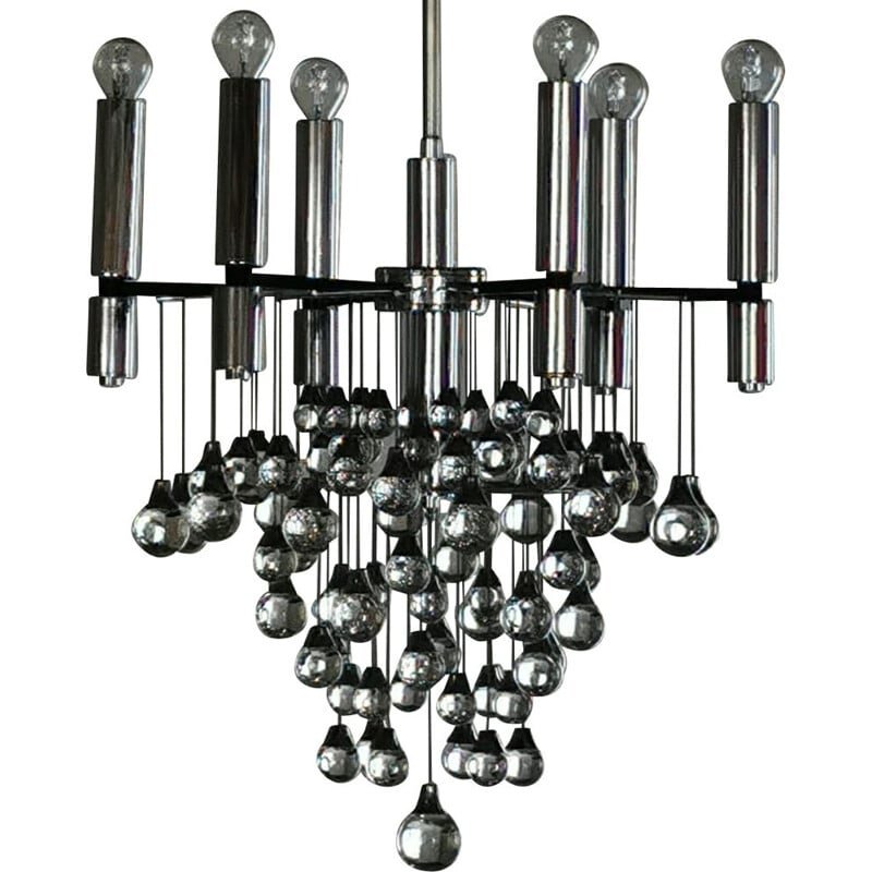 Vintage Chandelier with 79  Murano glass drops, by Gaetano Scolari 1965