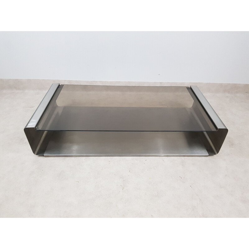 Vintage stainless steel coffee table by François Monnet for Kappa France 1970 