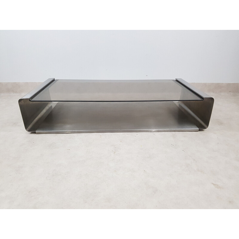 Vintage stainless steel coffee table by François Monnet for Kappa France 1970 