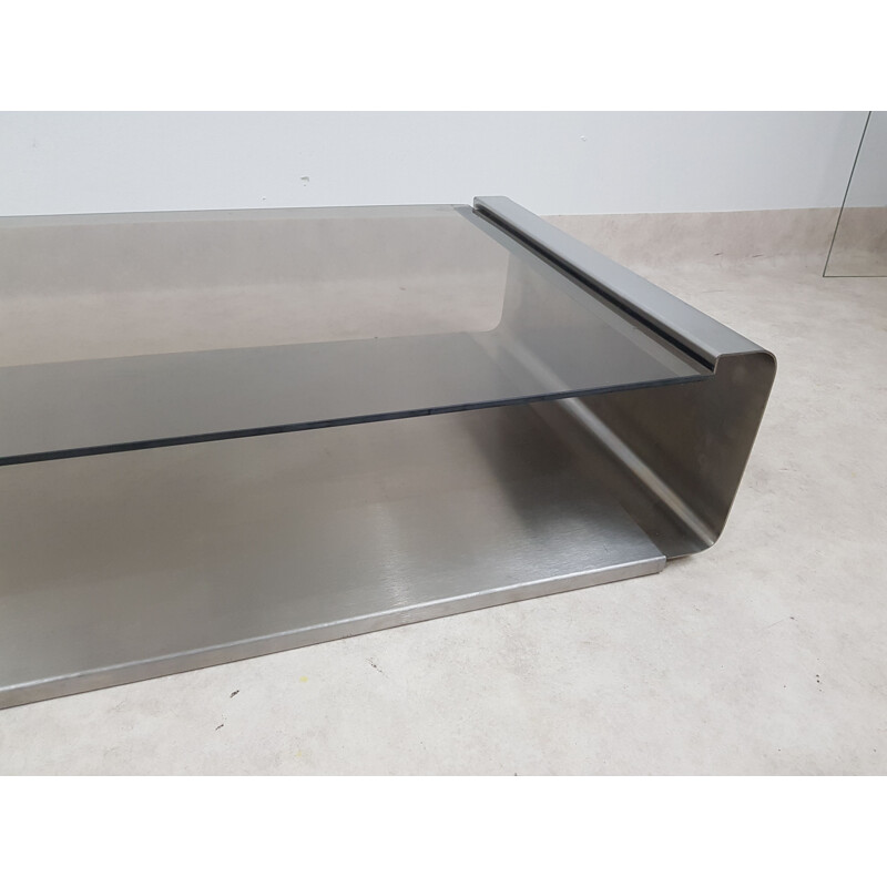 Vintage stainless steel coffee table by François Monnet for Kappa France 1970 