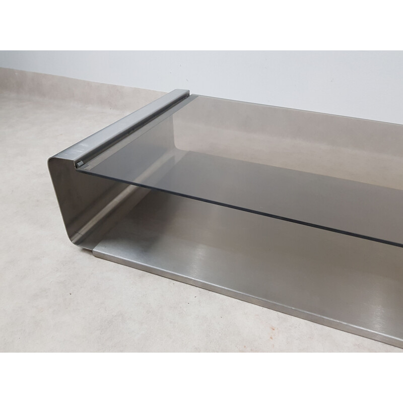 Vintage stainless steel coffee table by François Monnet for Kappa France 1970 