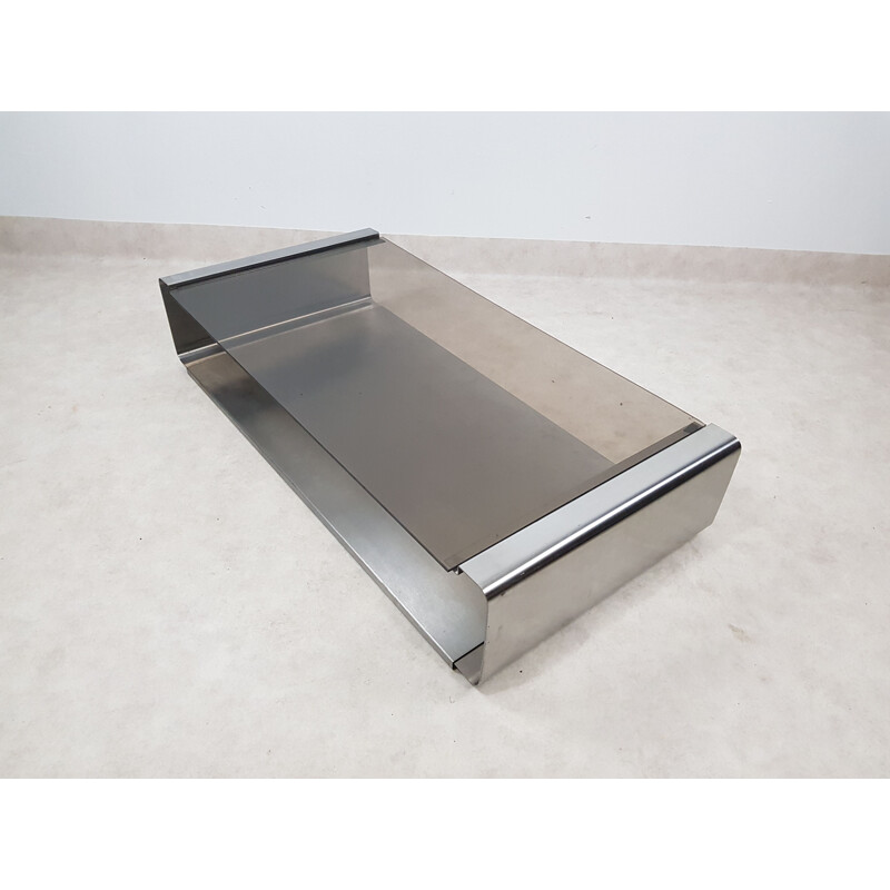 Vintage stainless steel coffee table by François Monnet for Kappa France 1970 