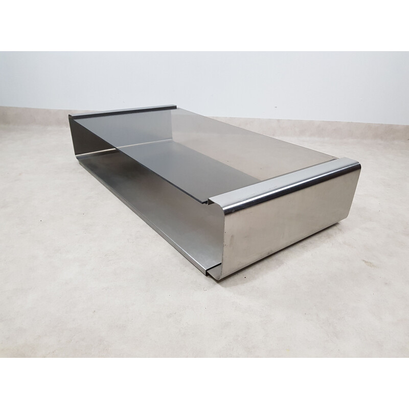 Vintage stainless steel coffee table by François Monnet for Kappa France 1970 