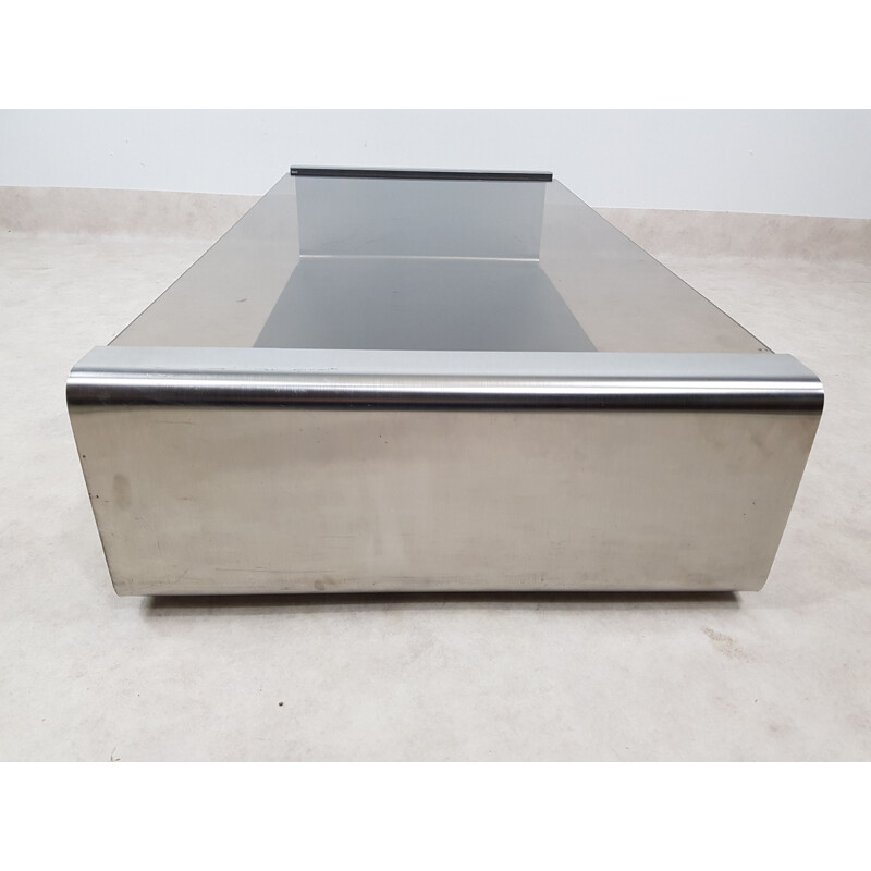 Vintage stainless steel coffee table by François Monnet for Kappa France 1970 