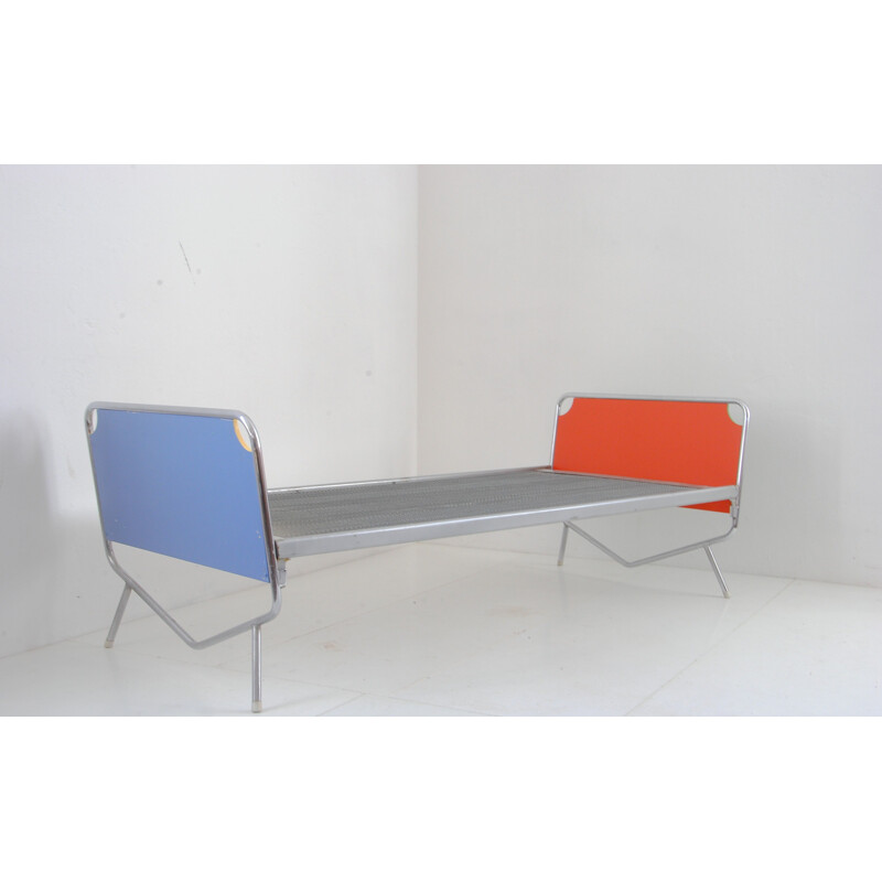 Vintage Multi-coloured chrome-plated bed by Wim Rietveld for Auping, 1960s 