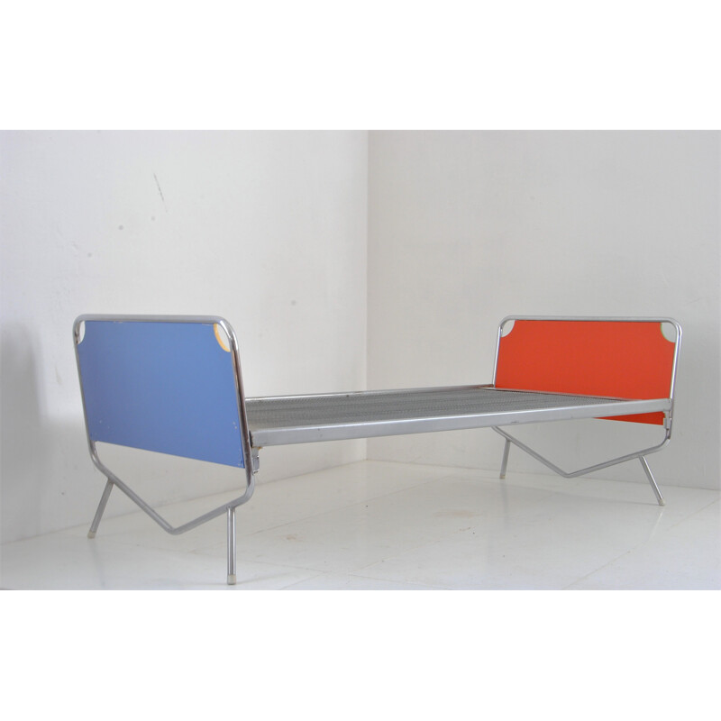 Vintage Multi-coloured chrome-plated bed by Wim Rietveld for Auping, 1960s 