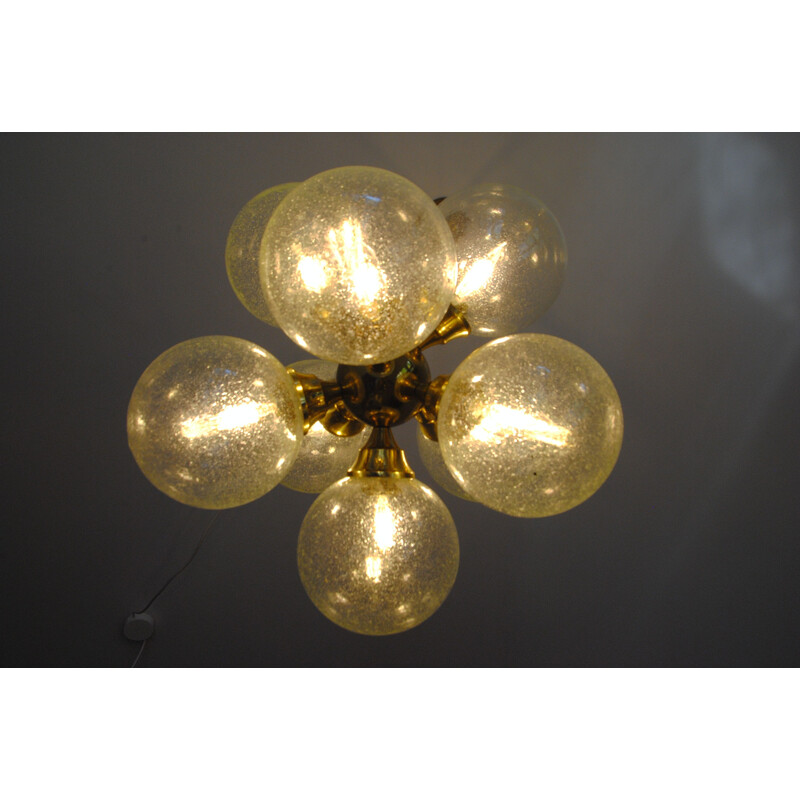 Mid-Century German brass & bubble glass Sputnik chandelier 1960s