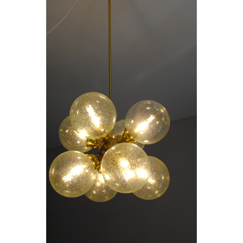 Mid-Century German brass & bubble glass Sputnik chandelier 1960s