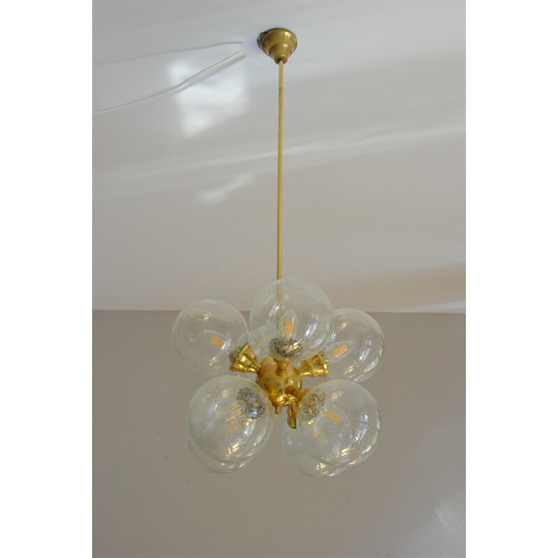 Mid-Century German brass & bubble glass Sputnik chandelier 1960s