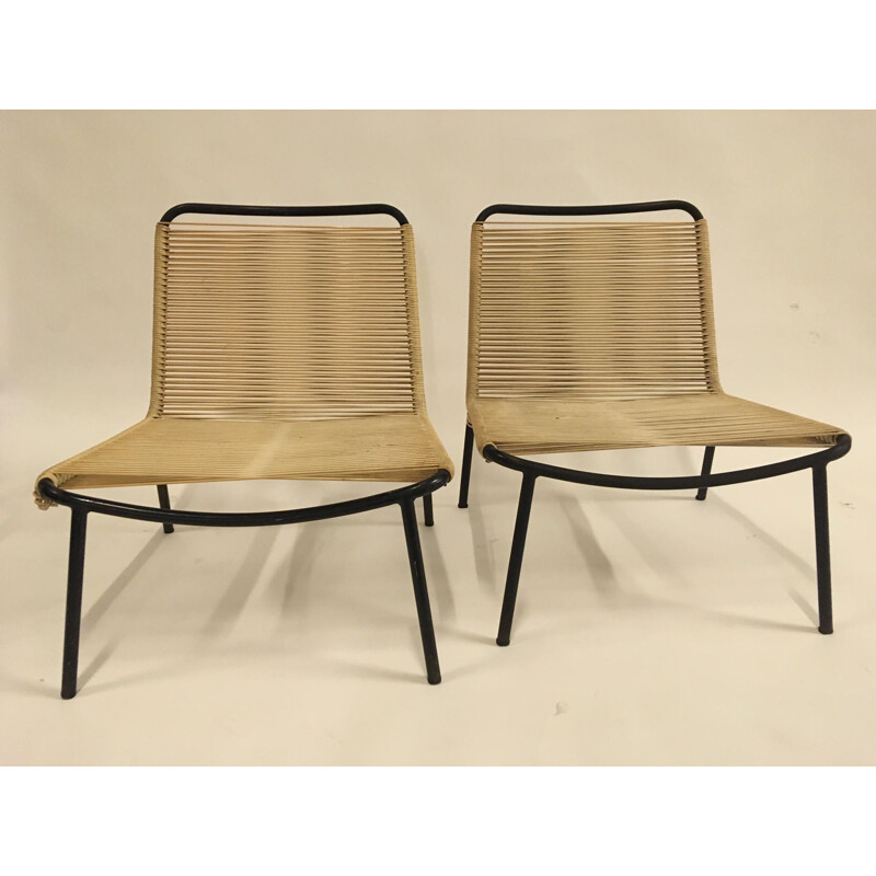  Pair of vintage André Monpoix low chairs 1953