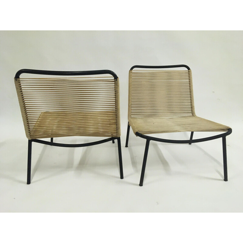  Pair of vintage André Monpoix low chairs 1953