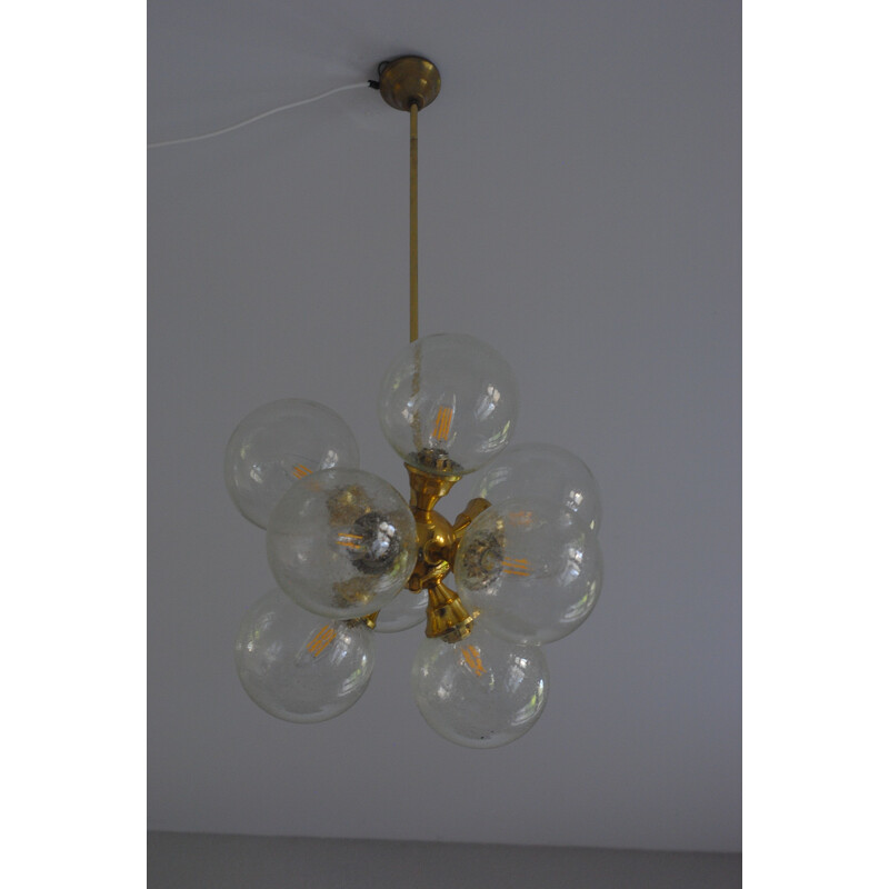 Mid-Century German brass & bubble glass Sputnik chandelier 1960s