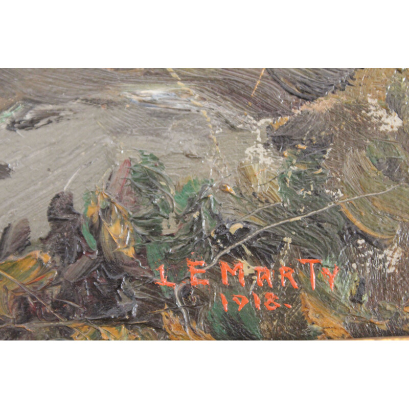 Tableau vintage "Lemarty 1918" Olio su tela , Firmato 