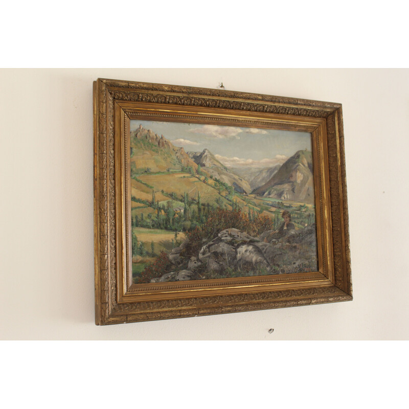 Tableau vintage "Lemarty 1918" Olio su tela , Firmato 