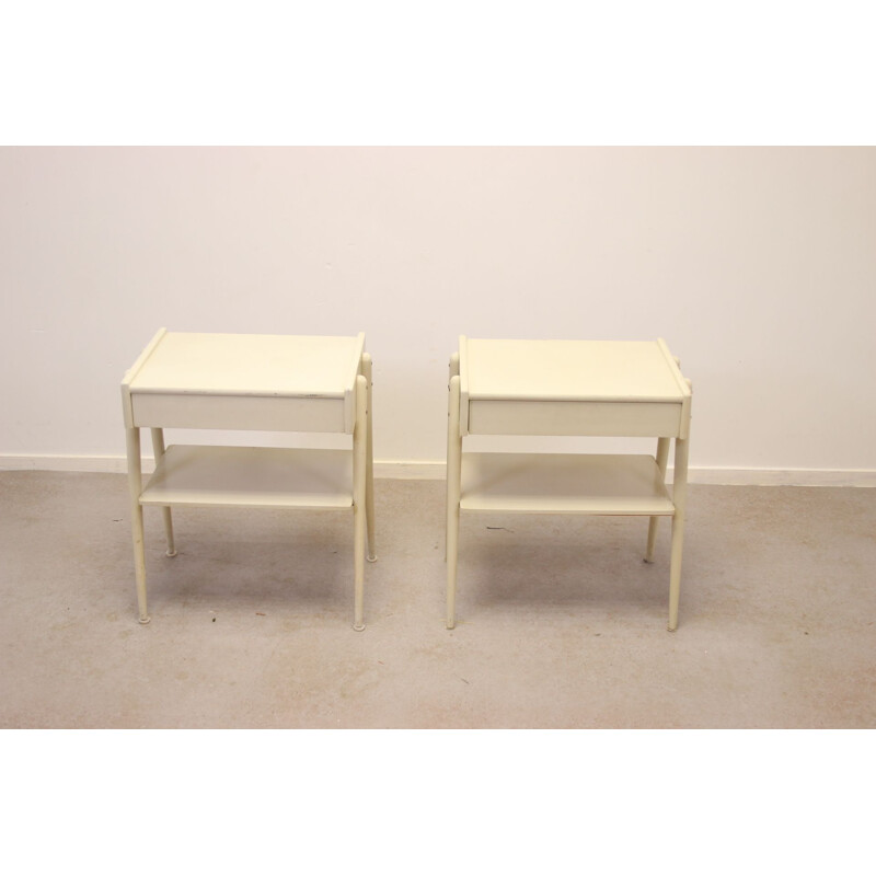 Pair of bedside tables vintage white by Carlstrom & Co Mobelfabriek, 1960s 