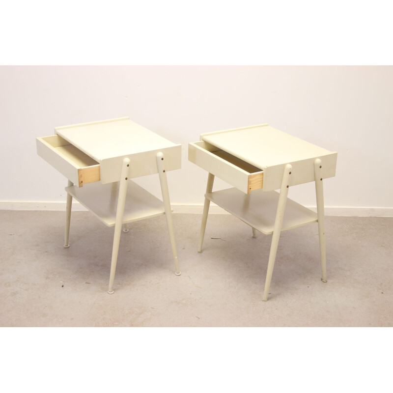 Pair of bedside tables vintage white by Carlstrom & Co Mobelfabriek, 1960s 