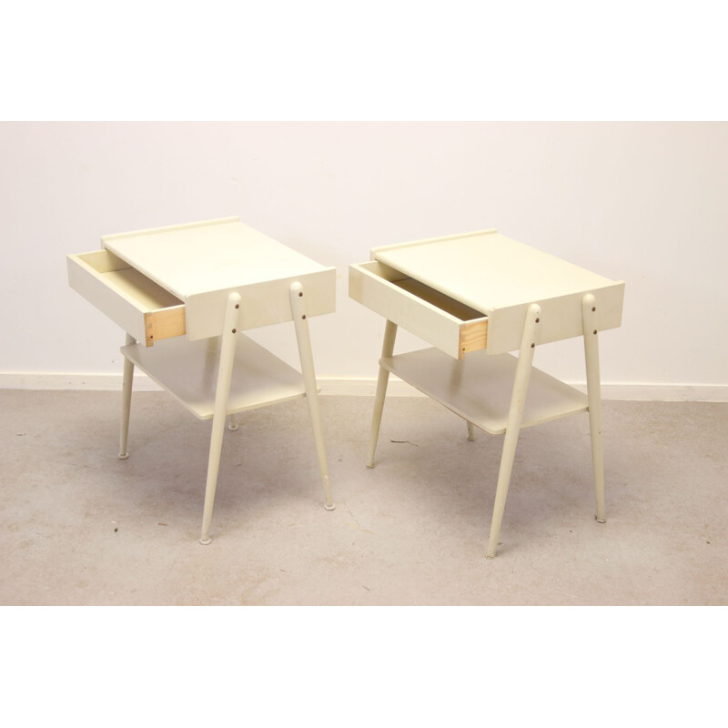 Paire de tables de chevet vintage blanches par Carlstrom & Co Mobelfabriek, 1960s 