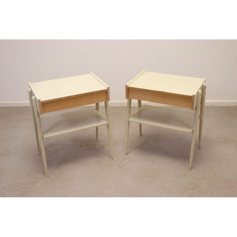 Pair of bedside tables vintage white by Carlstrom & Co Mobelfabriek, 1960s 