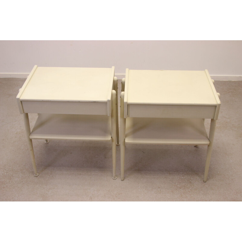 Paire de tables de chevet vintage blanches par Carlstrom & Co Mobelfabriek, 1960s 