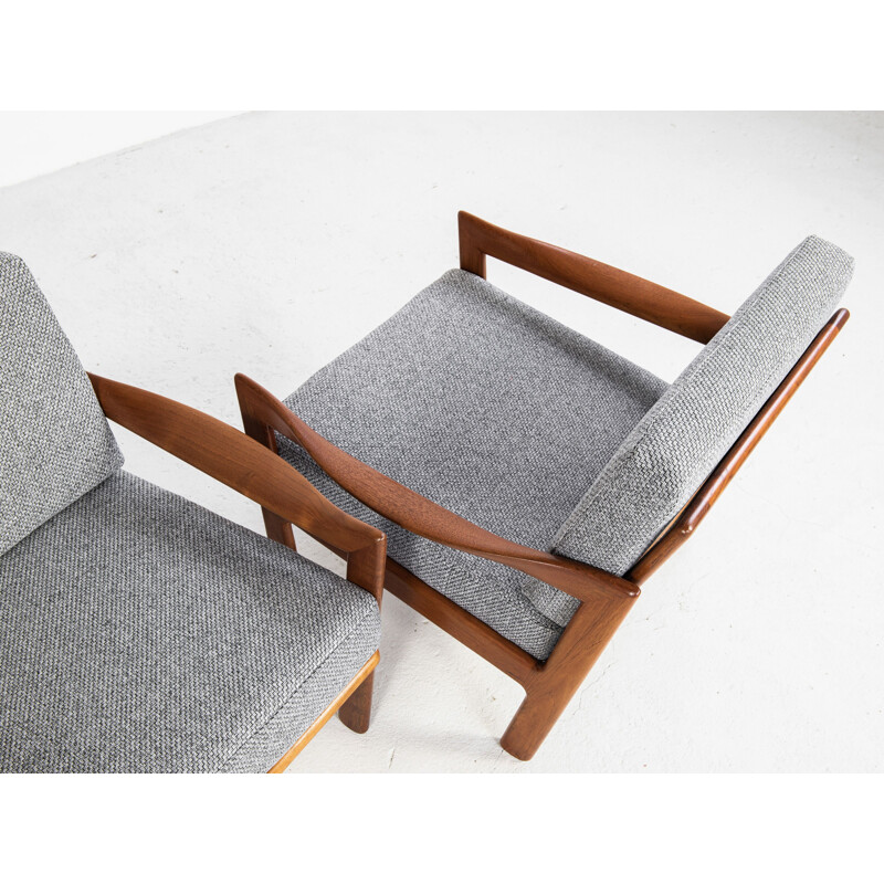 Midcentury pair of easy chairs in teak by Illum Wikkelsø for Eilersen Danish 1960s