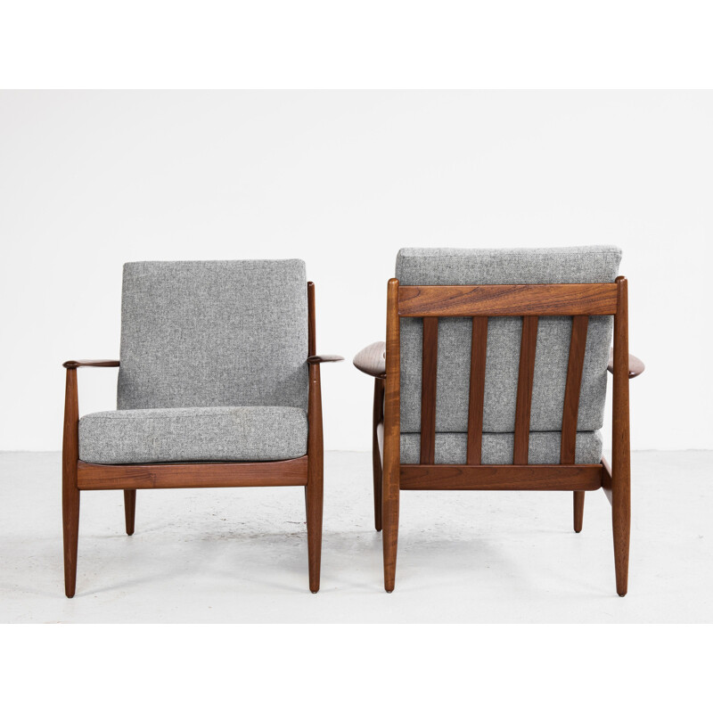 Midcentury pair of easy chairs in teak by Grete Jalk for France & Søn Danish 1960s