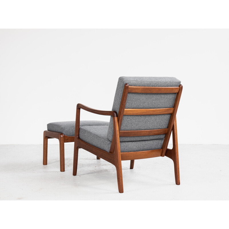 Midcentury easy chair and ottoman in teak by Ole Wanscher for France & Søn Danish 1960s