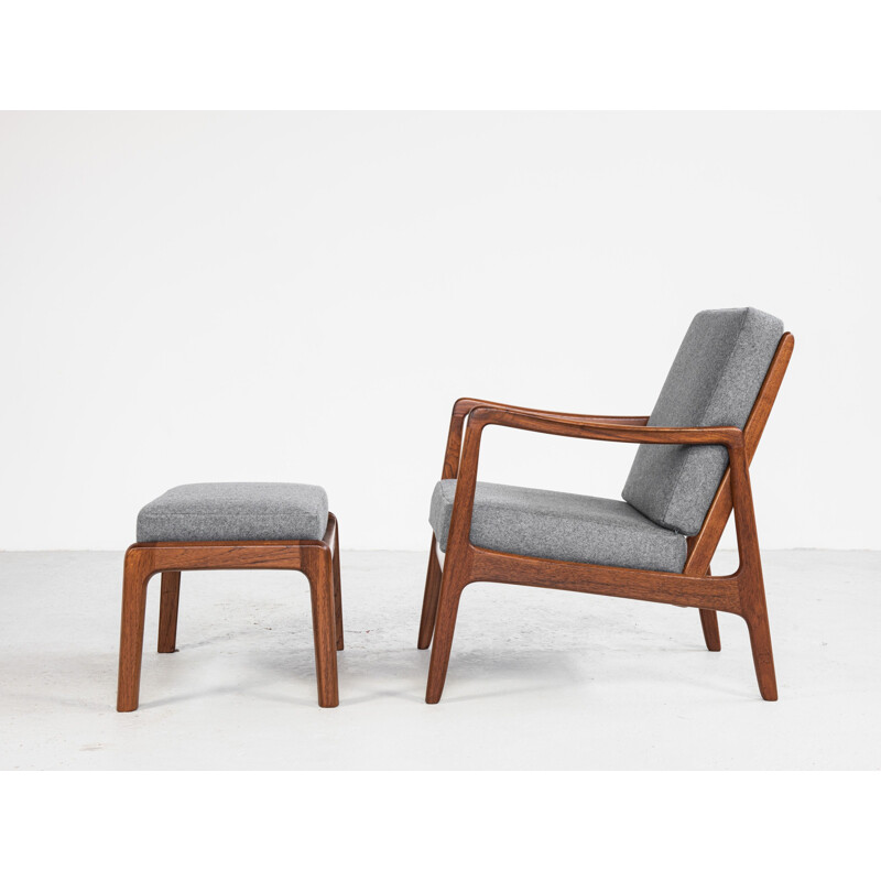 Midcentury easy chair and ottoman in teak by Ole Wanscher for France & Søn Danish 1960s