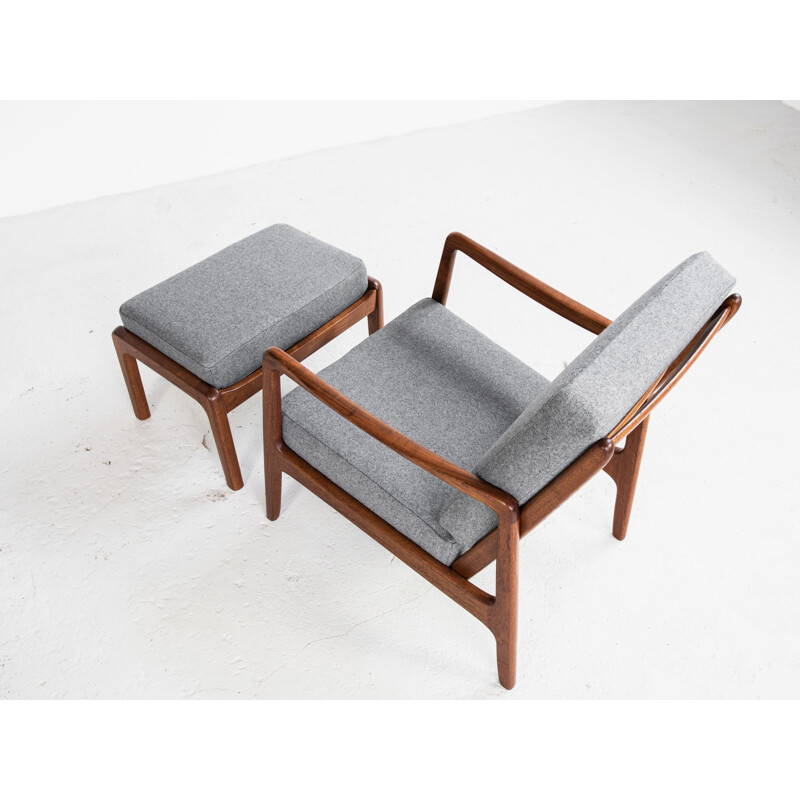 Midcentury easy chair and ottoman in teak by Ole Wanscher for France & Søn Danish 1960s