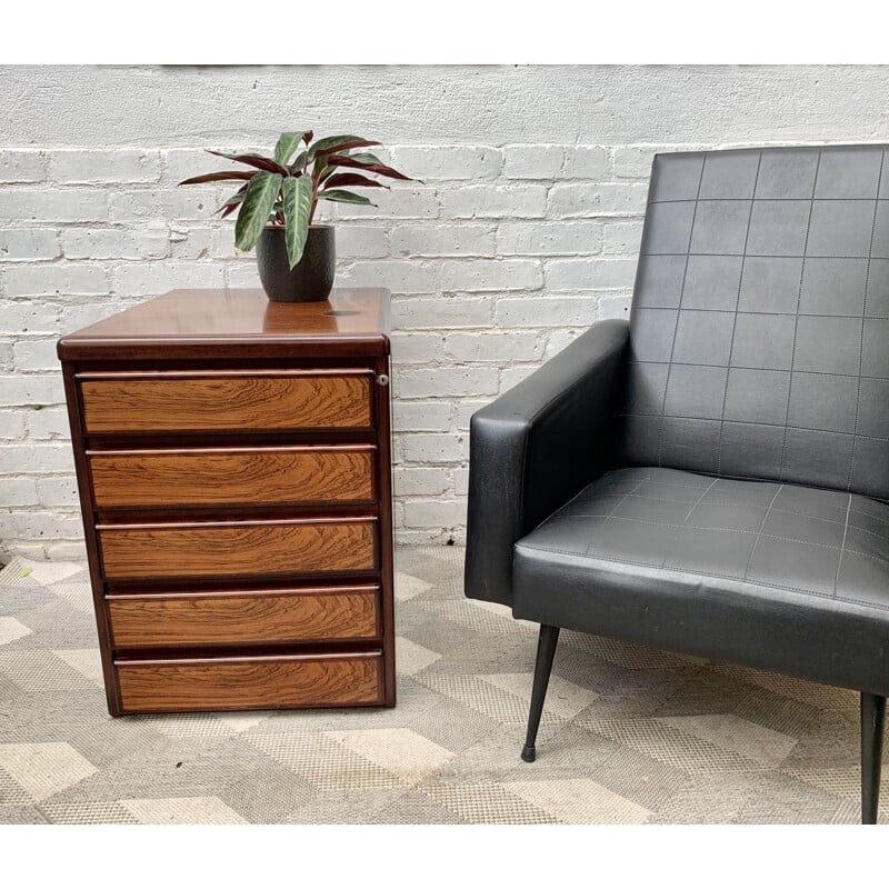 Vintage Small Rosewood Filing Cabinet under Desk Storage