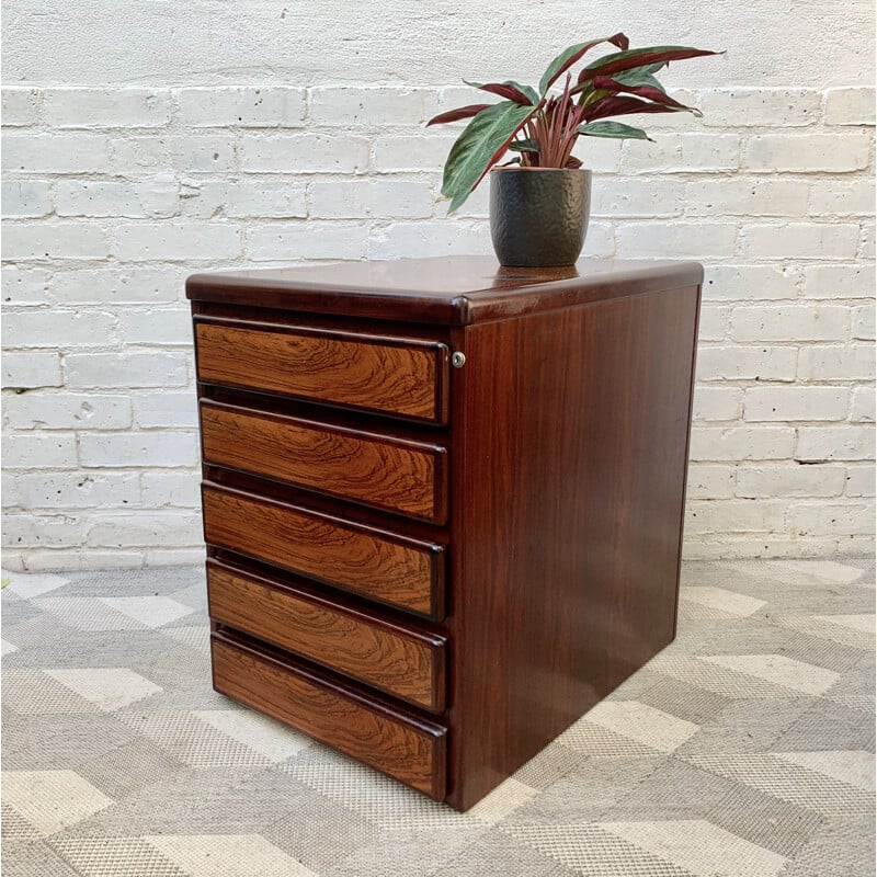 Vintage Small Rosewood Filing Cabinet under Desk Storage