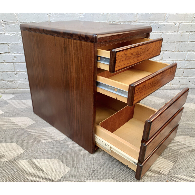 Vintage Small Rosewood Filing Cabinet under Desk Storage