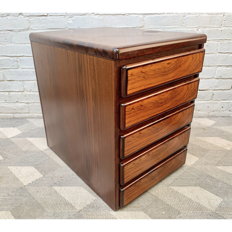 Vintage Small Rosewood Filing Cabinet under Desk Storage