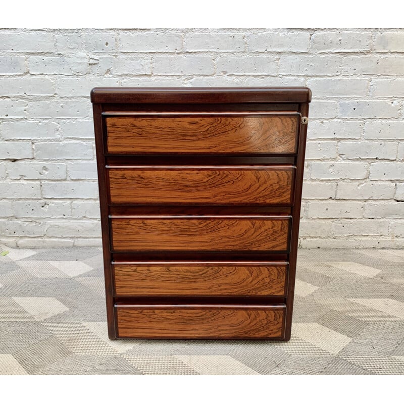 Vintage Small Rosewood Filing Cabinet under Desk Storage