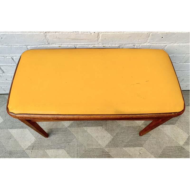 Vintage Wooden Stool Yellow Vinyl