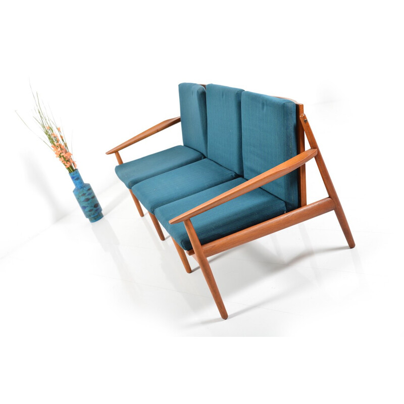 Glostrup mid-century three-seater sofa in teak, Grete JALK - 1960s